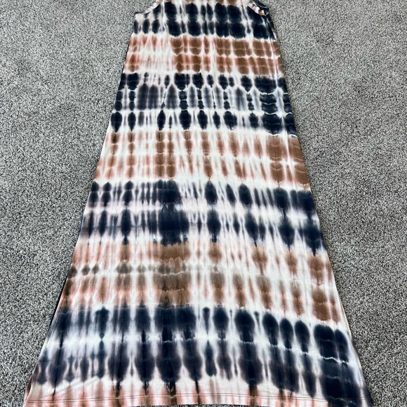 La Miel Tie Dye White Blue Brown Tank Sleeveless Maxi Dress Side Slit Size M - Picture 1 of 8
